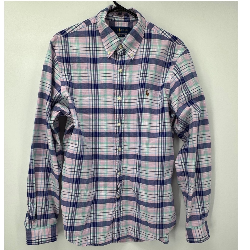 Ralph Lauren Men's Slim Fit Purple Plaid Button Down Long Sleeve Cotton Shirt Lg